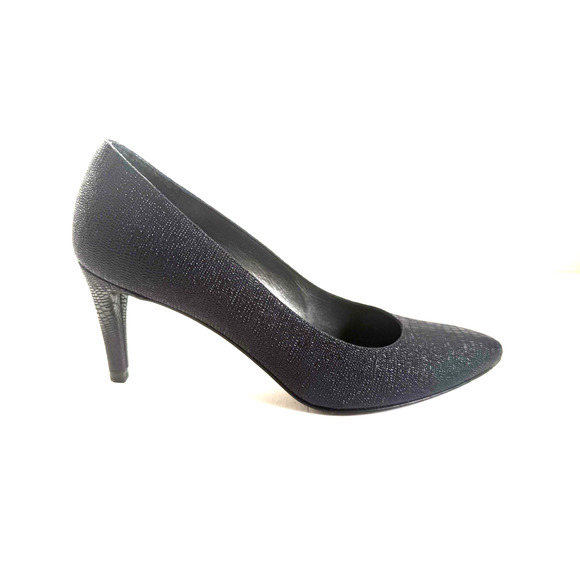 Stuart Weitzman Pumps 8N Black Textured Leather Pointed Toe Slim Heels Elegant - Picture 2 of 11